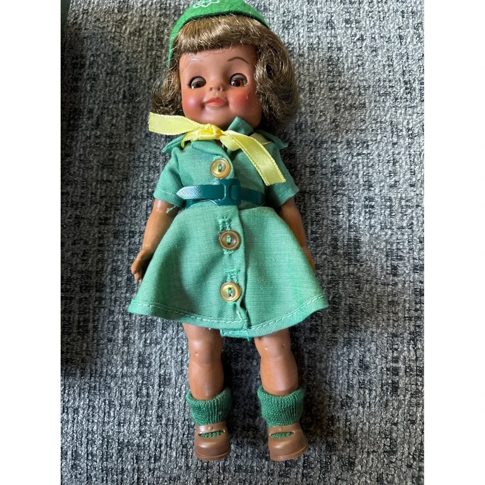 Vintage 1965 Effanbee Girl Scout Doll 8.5 Inch Green Uniform Original Box 1960s